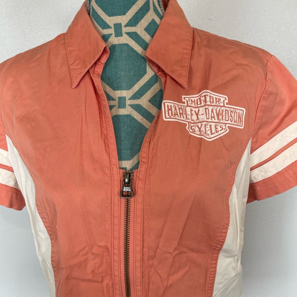 Harley-Davidson Coral and White Zip-Up Racing Top size Medium - Picture 2 of 6